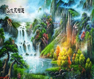 File in ấn Tranh sơn thủy thác nước phong thủy ST2073 chuyên nghiệp