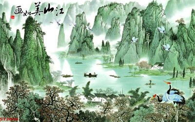 Download file Tranh sơn thủy thác nước phong thủy ST2096 (gốc) in mica bàn thờ