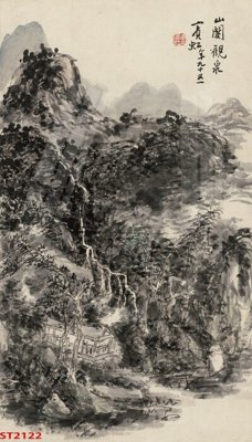 File gốc Tranh sơn thủy thác nước phong thủy ST2122 (in 3D) cho trang trí