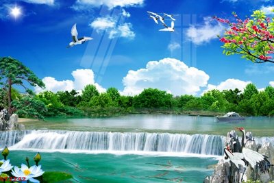 File gốc Tranh sơn thủy thác nước phong thủy ST2242 (phong cách) châu Âu