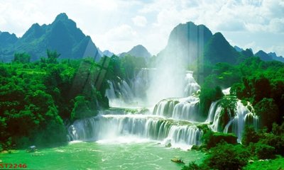 File tranh Tranh sơn thủy thác nước phong thủy ST2246 (gốc) in film