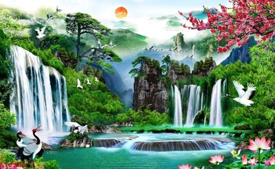 Mua file gốc Tranh sơn thủy thác nước phong thủy ST2282 (chất lượng) tại Filetranh.com