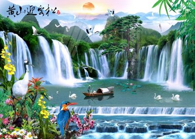 File tranh Tranh sơn thủy thác nước phong thủy ST2283 (ảnh gốc) cho in ấn kỹ thuật số