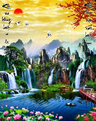 Tệp tin gốc Tranh sơn thủy thác nước phong thủy ST2330 (dùng cho in ấn) chuyên nghiệp