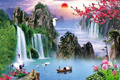 Tải file Tranh sơn thủy thác nước phong thủy ST2339 (gốc) in nhanh