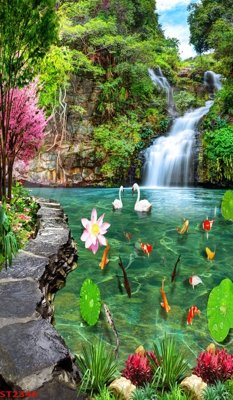 Tải file tranh gốc Tranh sơn thủy thác nước phong thủy ST2340 chất lượng cao