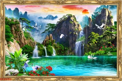 File tranh Tranh sơn thủy thác nước phong thủy ST2352 (gốc) chủ đề động vật