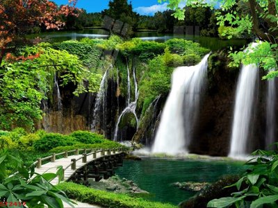 File tranh in trần Tranh sơn thủy thác nước phong thủy ST2417 (ảnh gốc siêu nét)