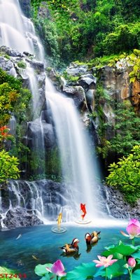 File tranh Tranh sơn thủy thác nước phong thủy ST2433 (gốc) chủ đề động vật