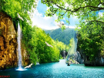 File gốc Tranh sơn thủy thác nước phong thủy ST2437 (dành cho trang trí nội thất)