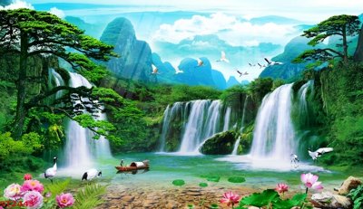 Tải file Tranh sơn thủy thác nước phong thủy ST2443 (gốc) chủ đề phong thủy