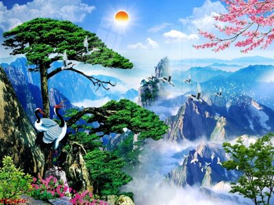 Download file gốc Tranh sơn thủy thác nước phong thủy ST2450 (in lụa) tranh 3D