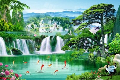 File in trần Tranh sơn thủy thác nước phong thủy ST2476 (file gốc) xuyên sáng