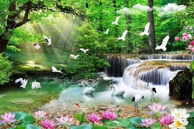 File gốc Tranh sơn thủy thác nước phong thủy ST2477 (PNG) nền trong suốt