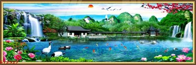 File gốc in ấn Tranh sơn thủy thác nước phong thủy ST2527 chuẩn màu CMYK