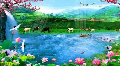 File gốc Tranh sơn thủy thác nước phong thủy ST2533 (PNG) không nền chất lượng