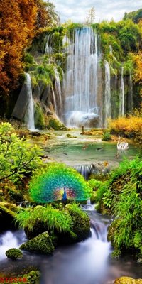 File PSD Tranh sơn thủy thác nước phong thủy ST2548 (gốc) nhiều lớp (multi-layer)