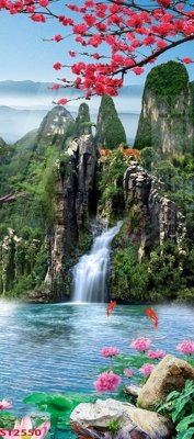 Tải file tranh gốc Tranh sơn thủy thác nước phong thủy ST2550 chất lượng cao