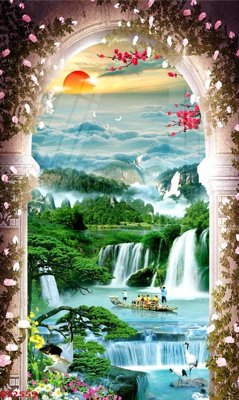 File tranh in trần 3D Tranh sơn thủy thác nước phong thủy ST2559 (ảnh gốc)
