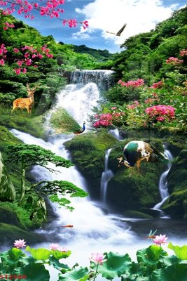 Download file tranh Tranh sơn thủy thác nước phong thủy ST2580 (file gốc PSD)