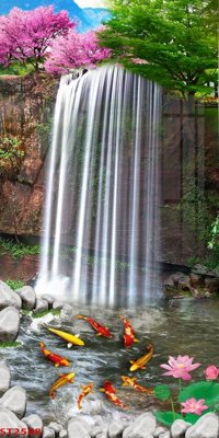 File gốc Tranh sơn thủy thác nước phong thủy ST2588 (cho in ấn) độc quyền