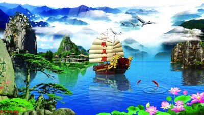 Download file ảnh gốc Tranh sơn thủy thác nước phong thủy ST2598 để in ấn