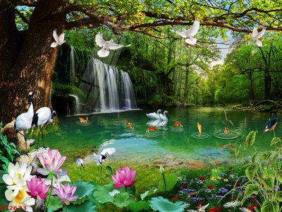 File gốc Tranh sơn thủy thác nước phong thủy ST2623 (in tráng gương) ốp tường