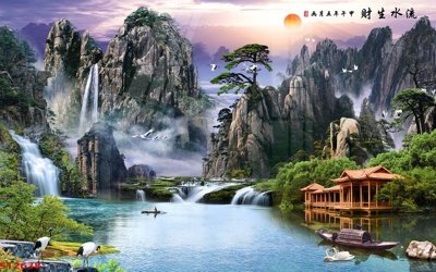 File gốc Tranh sơn thủy thác nước phong thủy ST2638 (trang trí) phòng trẻ em
