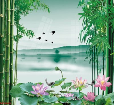 File tranh in tráng gương Tranh sơn thủy thác nước phong thủy ST2645 (siêu nét)