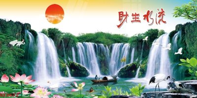 File gốc Tranh sơn thủy thác nước phong thủy ST2672 (in lụa) tranh phong thủy