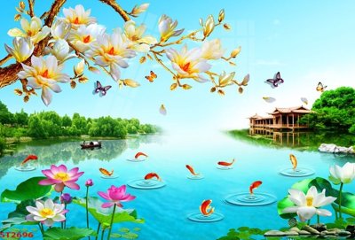 File gốc in ấn Tranh sơn thủy thác nước phong thủy ST2696 (sẵn sàng tải về)