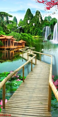 File gốc Tranh sơn thủy thác nước phong thủy ST2718 (ảnh chi tiết) để in lụa