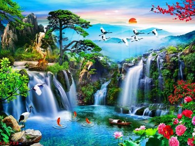 Download file Tranh sơn thủy thác nước phong thủy ST2733 (chuẩn in) Tranh sơn thủy thác nước phong thủy ST2733