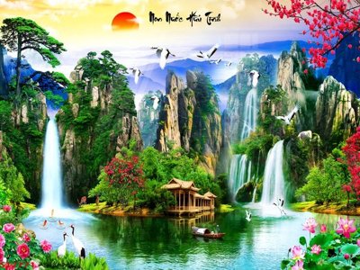 File gốc Tranh sơn thủy thác nước phong thủy ST2771 (in 3D) cho trang trí