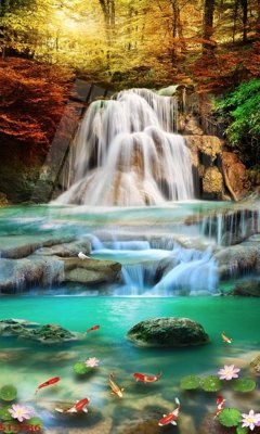 File tranh gốc in trần nhà Tranh sơn thủy thác nước phong thủy ST2786 3D