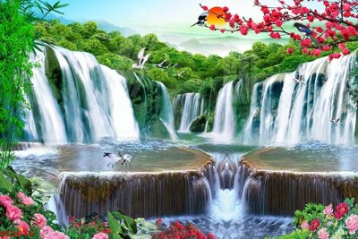 Hình ảnh file gốc in trần nhà Tranh sơn thủy thác nước phong thủy ST2815