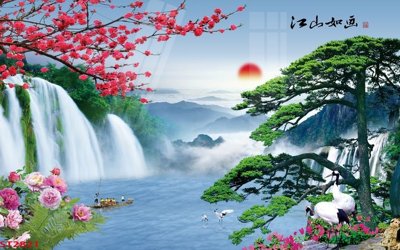 Mua file gốc Tranh sơn thủy thác nước phong thủy ST2821 (in ấn) tại Filetranh.com