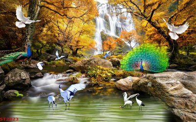 File gốc Tranh sơn thủy thác nước phong thủy ST2823 (in tráng gương) nghệ thuật