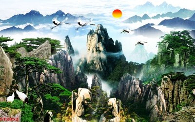 File gốc Tranh sơn thủy thác nước phong thủy ST2852 (in mica) cắt laser