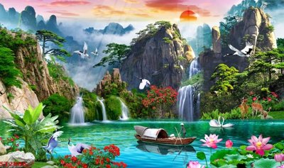 File tranh Tranh sơn thủy thác nước phong thủy ST2886 (bản gốc) treo tường