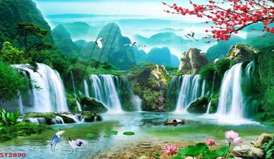 File in mica Tranh sơn thủy thác nước phong thủy ST2890 (ảnh gốc) đẹp