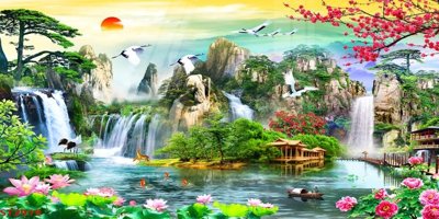 Tải file gốc Tranh sơn thủy thác nước phong thủy ST2919 (bản PSD) chỉnh sửa được