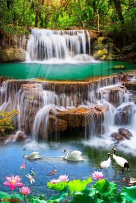 File tranh gốc Tranh sơn thủy thác nước phong thủy ST2924 (bản đẹp) độc quyền