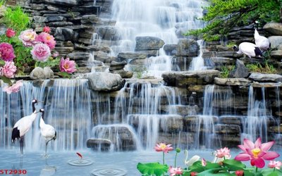 File gốc Tranh sơn thủy thác nước phong thủy ST2930 (in mica) làm bảng hiệu