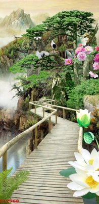 File PSD Tranh sơn thủy thác nước phong thủy ST2968 (bản gốc) dễ dàng edit