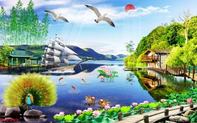 Tải file Tranh sơn thủy thác nước phong thủy ST2993 (gốc) làm file quảng cáo