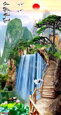 Tải file gốc Tranh sơn thủy thác nước phong thủy ST2996 (bản PSD) còn layer