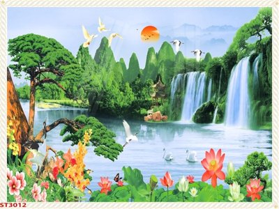 Tải file Tranh sơn thủy thác nước phong thủy ST3012 (ảnh gốc) file AI/EPS