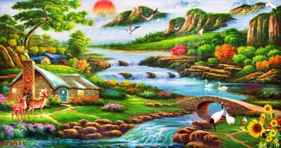 File ảnh Tranh sơn thủy thác nước phong thủy ST3015 (gốc) cho trang trí nhà hàng