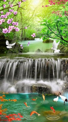 File tranh Tranh sơn thủy thác nước phong thủy ST3035 (bản gốc) in lụa 3D